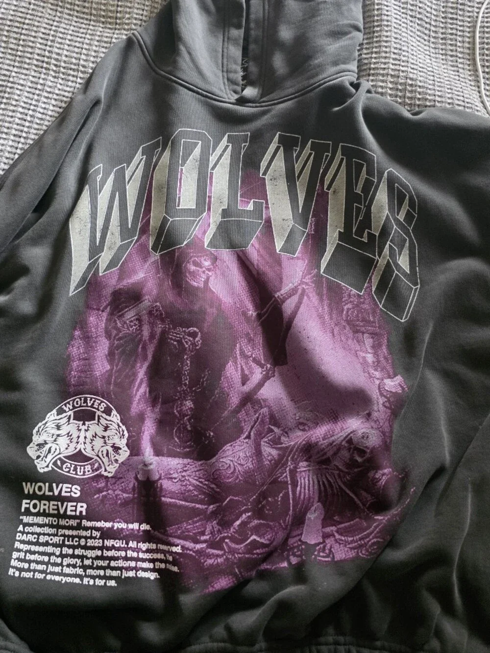 Darc Sport Wolves Graphic Hoodie - Charcoal with Purple Print